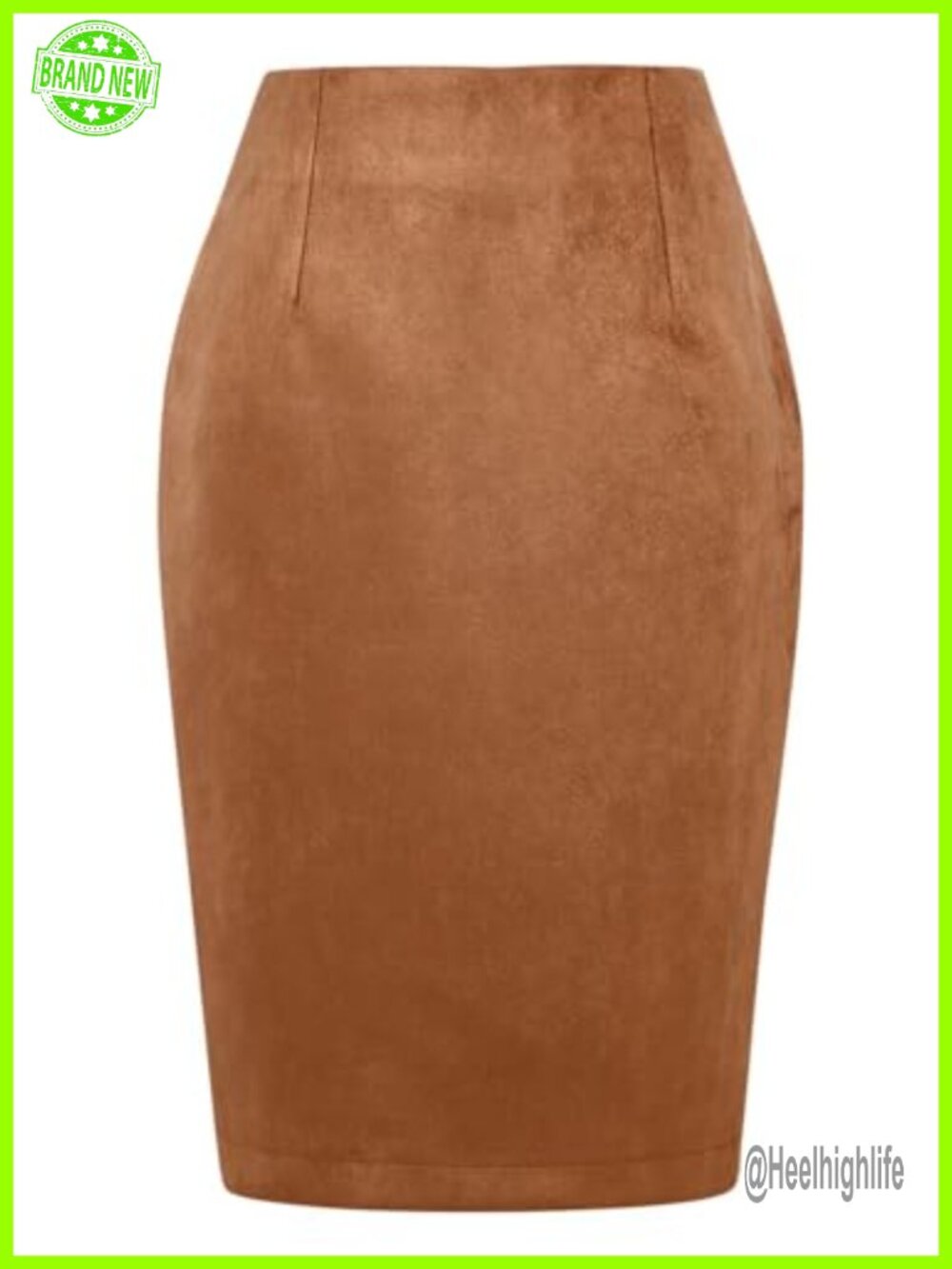 High Waisted Suede Mini Pencil Skirt with Back Slit and Lining